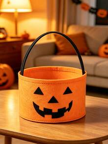 Halloween Felt Pumpkin Storage Bucket, Large Capacity Portable Handheld Storage Basket, Reusable Holiday Storage Bag, Suitable For Party Supplies, Cute Pumpkin Shaped Halloween Home Decor Basket - View 5