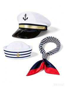 Captain Hat, Scarf, Sailor Hat Set, Unisex, Sailor Costume, Suitable For Party, Halloween - Multicolor - View 8