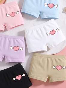 6pcs Girls Cute Heart Print Seamless Panties, Mid-Waist Comfortable Boxer Briefs, Suitable For Back To School Daily Basic Wear - Multicolor - View 3