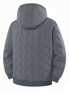 Men's Winter Comfortable Casual Fleece Hooded Zip-Up Jacket, Suitable For Commuting, Outdoor, Streetwear And Other Occasions - Grey - View 2