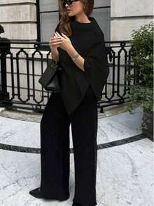 Fashionable Solid Color Ribbed Shawl, Everyday Wear, Autumn/Winter Black Spring - Black - View 1