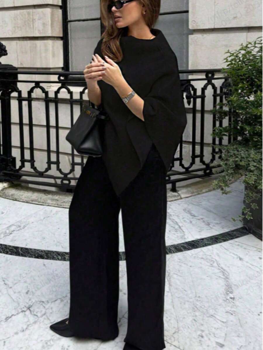 Fashionable Solid Color Ribbed Shawl, Everyday Wear, Autumn/Winter Black Spring - Black - View 1