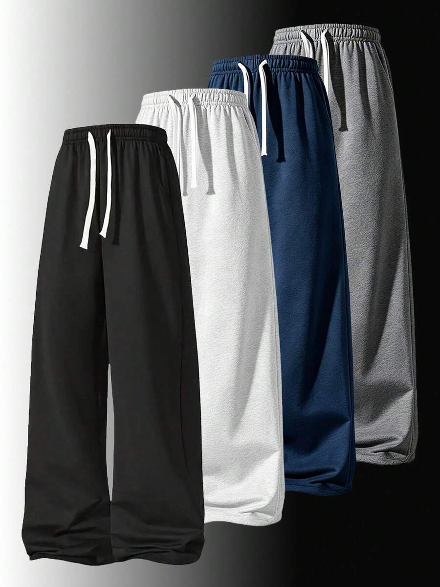 Men's Casual Sports Pants, New Straight Leg Drawstring Casual Pants, Men's Loose Joggers. Suitable For All Seasons, Best Gift Choice For Husband/Boyfriend In Autumn/Winter - Black - View 1
