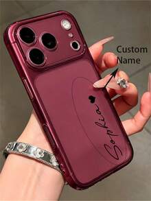 [Customized] Personalized Customized Letters Engraving Name Advanced Matte Translucent Color Pattern Phone Case Compatible With IPhone 18 17 Pro Max 18 Pro 16 15 14 13 12 11 Pro Max 14 15 16 Plus Shockproof Protective Cover - Burgundy - View 1