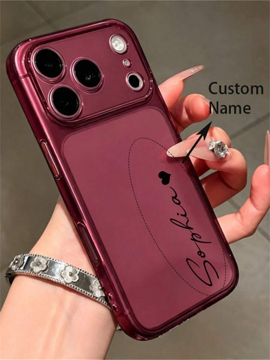 [Customized] Personalized Customized Letters Engraving Name Advanced Matte Translucent Color Pattern Phone Case Compatible With IPhone 18 17 Pro Max 18 Pro 16 15 14 13 12 11 Pro Max 14 15 16 Plus Shockproof Protective Cover - Burgundy - View 1