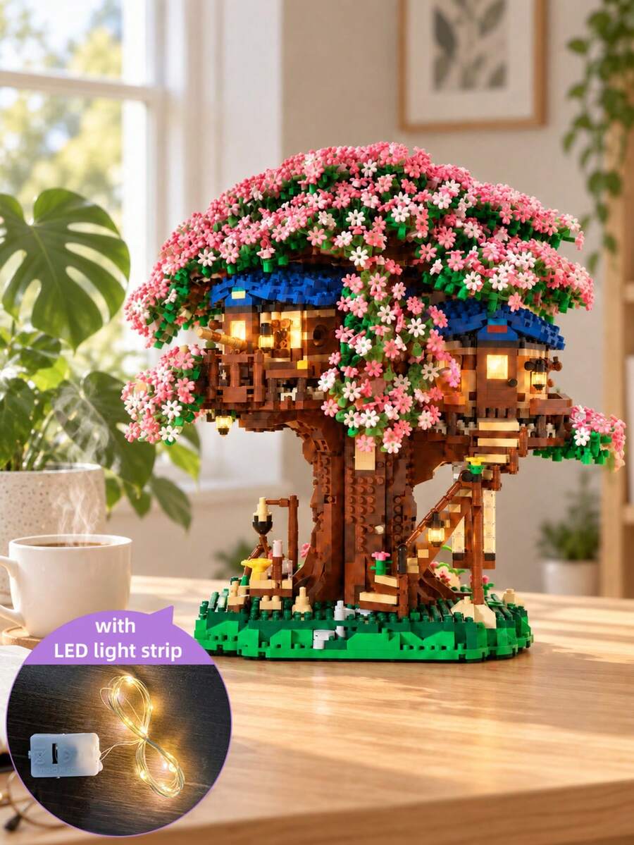 3939片大型櫻花樹屋積木，組裝建構，收藏展示，永恆之花，居家/辦公室裝飾，成人拼砌玩具，婚禮/節日/生日禮物