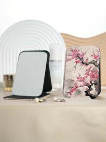 1PC Chinese Style Pastoral Series Portable Folding Compact Mirror, Ultra-Thin Lightweight Convenient Durable PU Leather, Suitable For Various Occasions Travel Party Work School, Suitable For All Ages - Multicolor - View 9