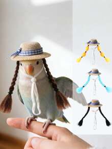 Cute Small Pet Straw Hat, Woven Design, Lightweight Handmade Knitted Hat, Summer Pet Fashion Photography Accessory, Suitable For Hamsters, Guinea Pigs, Parrots, Chickens And Geese, Pet Clothing, Pet Decoration, Pet Accessories - Multicolor - View 9