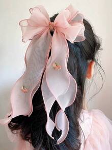 1件女孩甜美可愛網紗蝴蝶結半紮馬尾緞帶髮夾 - 蝴蝶結髮夾 - 查看 11