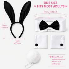 4pcs Women's Rabbit Costume Accessories Set, Rabbit Ears Headband, Bow Collar, Cuffs And Plush Tail, Halloween Cosplay Theme Party Outfit Props - Multicolor - View 3