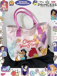 Miniso Disney Princess Canvas Tote Bag With Light Pink Multi-Princess & "Create Your Story" Print For Daily Use - Pink - View 2