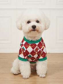 LUCKIE PAL 1pc Christmas Argyle Christmas Tree Gingerbread Man MerryChristmas Fun Pattern Pet Sweatshirt, Anti-Flea, Reduce Shedding, Warm And Breathable, Suitable For Small And Large Dogs And Cats, Indoor And Outdoor - Multicolor - View 6