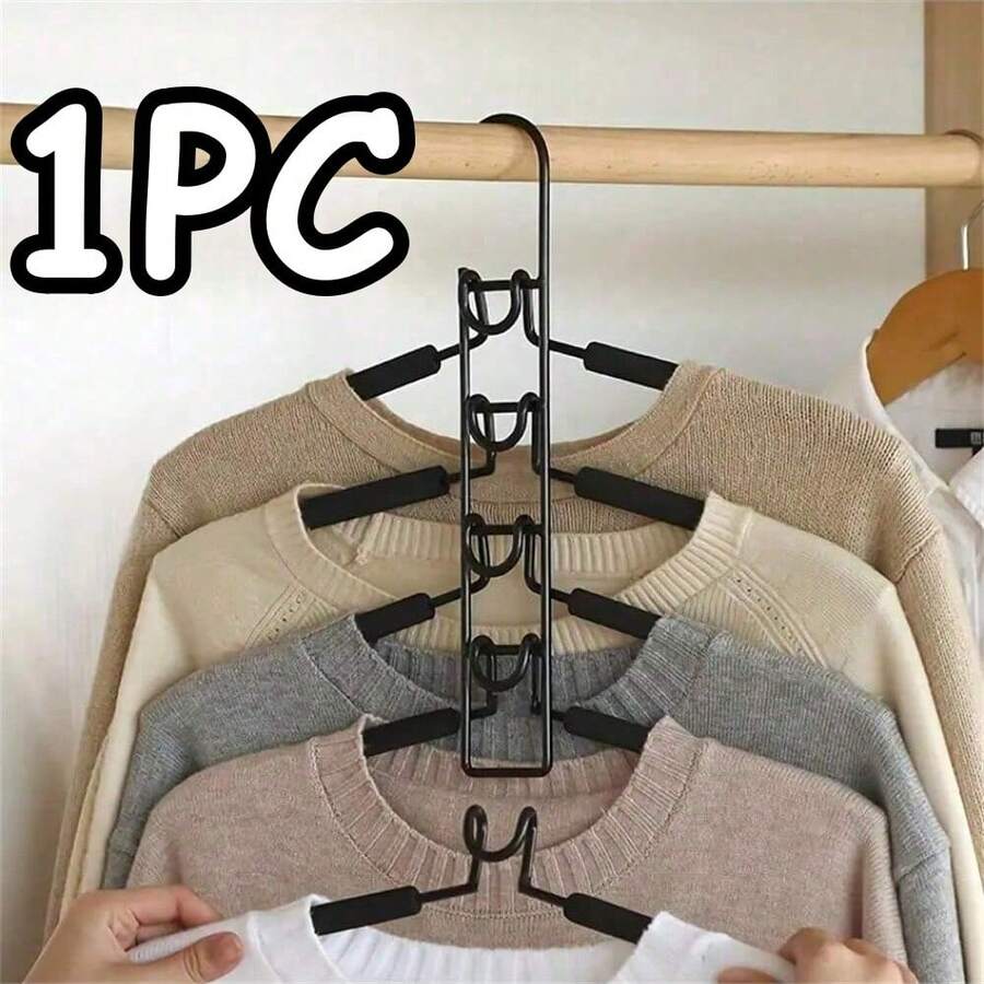 1 Five-Layer Durable Space-Saving Hanger - 5-In-1 Multi-Layer Metal Design With Anti-Slip Foam Padding For Easy Storage, Space-Saving Travel And Daily Necessities
