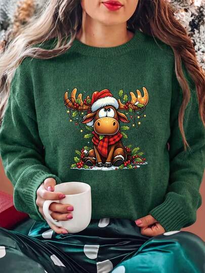 Women'sNewLoose-FitCrewneck Sweater–Featuring Reindeer,String Lights,AndHollyPrints;PerfectforAutumn/WinterLounging,HolidayGifting,AndChristmasOutfits