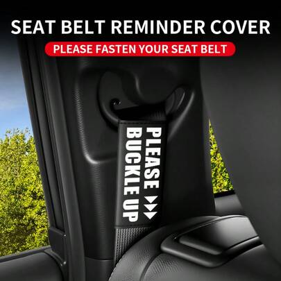 1pc PU Leather Car Seat Belt Shoulder Cover, PLEASE BUCKLE UP Letter Print Universal Safety Belt Pad, Anti-Friction Seatbelt Protector, Car Interior Decor Accessories