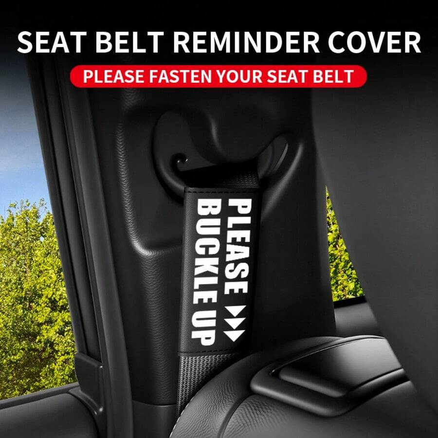1pc PU Leather Car Seat Belt Shoulder Cover, PLEASE BUCKLE UP Letter Print Universal Safety Belt Pad, Anti-Friction Seatbelt Protector, Car Interior Decor Accessories