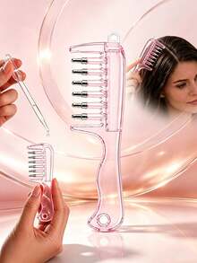 Pink Ball-Tip Scalp Oil Applicator Comb, Scalp Oil Dispensing Hairbrush, Suitable For Home, Travel, Salon And Daily Use. Essential Oil Hair Care Comb. Comb + Dropper (Randomly Shipped One Style) - Multicolor - View 9