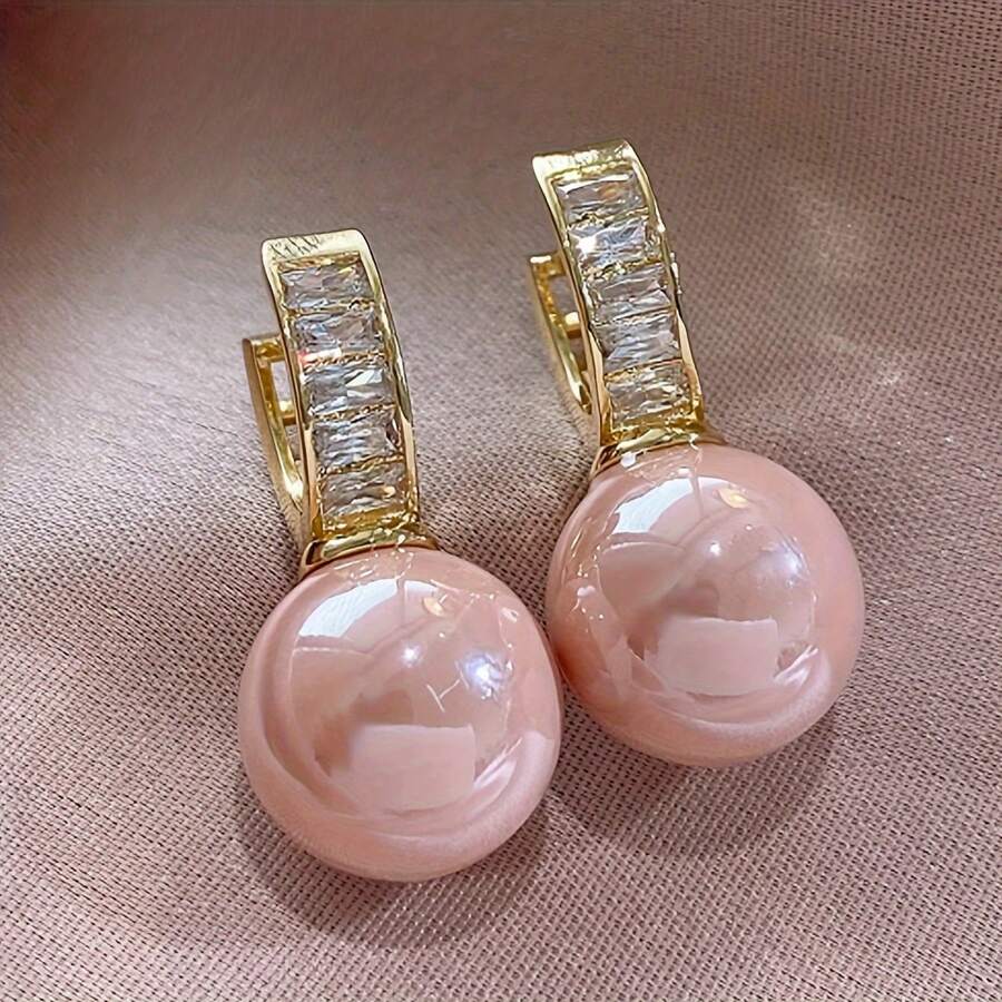 Gmzalx Fashionable Women's Faux Pearl Pendant Earrings, Bridal Jewelry For Wedding, Perfect Gift For Holiday Party - Two-color - View 1