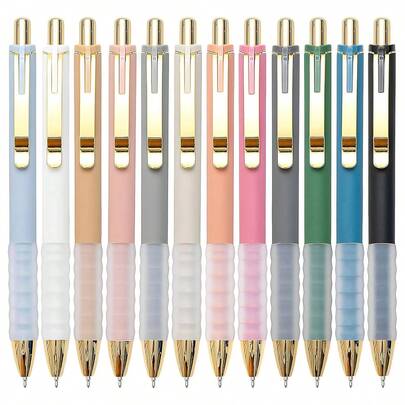 12 piezas de bolígrafos de gel retráctiles, bolígrafos de bola retráctiles multicolor Morandi con agarre cómodo de silicona suave y clip de metal dorado, punta fina de 0.5mm para escritura suave con tinta negra, adecuados para notas y bullet journaling, hermosos y lindos suministros de oficina y escuela, regalo de papelería ideal para estudiantes y maestros