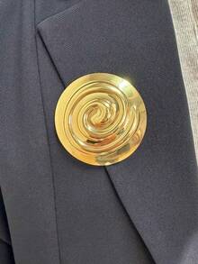 1pc Vintage Gold Stainless Steel Spiral Brooch, Geometric Round Large Brooch, Coat & Suit Accessory - Gold - View 2