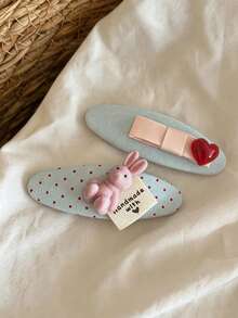 2pcs Soft Pink Plaid Bow Hair Clips, Hand-Painted Fabric Bow BB Clips, Niche Sweet Side Clips - Multicolor - View 2