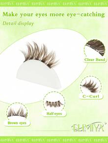 Brown 10 Pairs New Half Eye Lashes, Cross Soft & Natural Cat Eye Design, Makeup Tool False Eyelashes For Lengthening & Volumizing - Brown - View 6