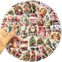 50pcs Christmas Bottle Decorative Stickers, Transparent PET Material, Warm Patterns Decorations , Suitable For Decorating Dorm Storage Boxes, Tablets, Earphone Cases And More. - Multicolor - View 6
