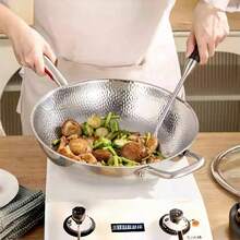 304 Stainless Steel Stir-Fry Pan, Household Cooking Pot, Induction Cooktop Compatible, Gas Stove Universal Flat Bottom Pan, Hammered Texture Frying Pan, Steak Pan - View 6