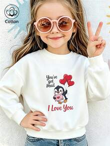 Girls' Cute Printed Drop-Shoulder Round-Neck Long-Sleeve Casual Sports Sweatshirt - White - View 9