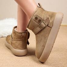 Women's Retro Buckle Short Fuzzy Boots, Side Zipper, Plush Lining, Skin-Friendly Fleece, Machine Washable, Versatile Warm Short Home Boots For Indoor And Outdoor Wear - Khaki - View 2