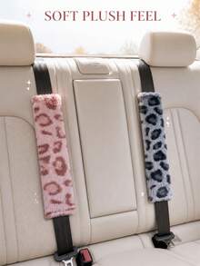 1pc Car Seat Belt Cover, Plush Leopard Print Soft Strap Pad In Multiple Colors For Daily Commute, Travel And Road Trips, Birthday, Valentine's Day And Christmas Gift For Women And Men Drivers - A - View 2