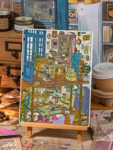 Vintage Miniature Scene Stickers, DIY Layered 3D Room Scene Sticker Set, Time Wrinkles And French Courtyard Leisure Aesthetic Hand-Drawn Scene Stickers, Adult Sticker Healing Craft Material, Suitable For Scrapbooking, Planner, Wall Decoration, Party Gifts - A - View 5