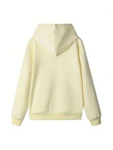 Unisex Thermal Lined Loose Fit All-Match Sweatshirt With Pockets And Drawstring, Long Sleeve Pullover Sweatshirt, Machine Washable, Warm Inner Lining - Apricot - View 5