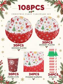 10/20pcs Christmas Disposable Paper Tableware Set (Includes 7-Inch And 9-Inch Plates, Cups, Napkins, Straws), Printed With Reindeer, Christmas Tree, Bell, Gift, Sleigh And Red Border Patterns, Suitable For Christmas Party, Holiday Dinner, Winter Celebration And Holiday Table Setting. - Multi-color 11 - View 9