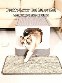 Double Layer Waterproof Cat Litter Mat For Small, Medium And Large Litter Boxes, Washable Cat Litter Cleaning Mat, 8mm Thick Cat Litter Box Mat - Coffee Brown - View 1