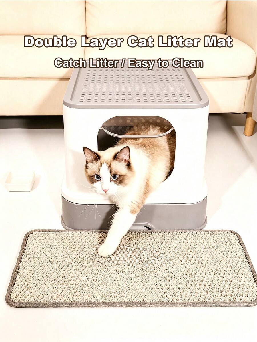 Double Layer Waterproof Cat Litter Mat For Small, Medium And Large Litter Boxes, Washable Cat Litter Cleaning Mat, 8mm Thick Cat Litter Box Mat - Coffee Brown - View 1