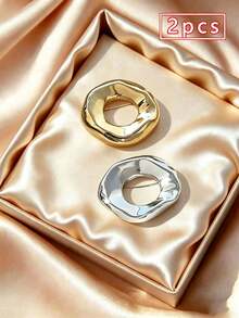 2pcs Asymmetrical Hollow Circle Brooch, Gold & Silver Dual-Tone Alloy Textured Pin, Waist Decor For Suit, Sweater, Shirt, Dress, Women's Accessory For Daily, Commute, Date, Gift - Multicolor - View 7