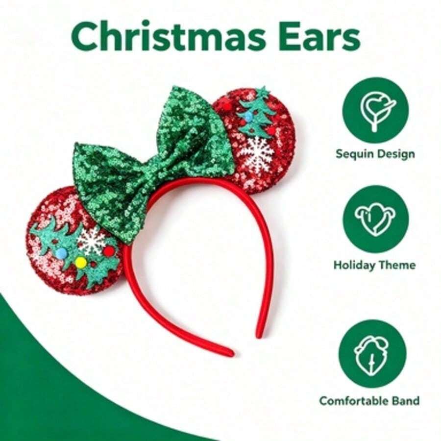 Hasbro 1pc Red Christmas Themed Sequin Headband, Holiday Party Headpiece, Perfect For School Party, Costume Party, Role Play, Halloween, Halloween Promotion, Theme Park Visit, Cosplay Holiday Party Hair Accessory, Fun Photo Prop, Amusement Park Accessory, Easter, Comes With Cute Bow Cartoon Hair Clip, Suitable For Travel, Masquerade Party, Role Play - Style a - View 1