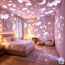 Creative LED Dynamic Projector Night Light, Unicorn Projection Lamp, 360° Rotating Dynamic Projection Table Lamp, USB Powered Ambient Light, Bedroom, Game Room, Living Room. Camping RV Halloween Decoration Lighting - White - View 10