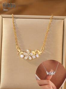 Hihho 1 buah Kalung Tulang Selangka Elegan dengan Hiasan Bunga dan Kupu-kupu, Warna Emas & Perak Dua Nada, Kalung Dekoratif untuk Pemakaian Sehari-hari bagi Wanita - Bunga dan kupu-kupu - View 1