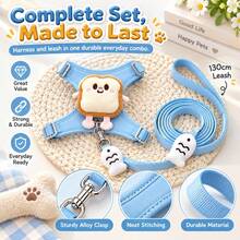 Cute Hamburger & Toast Doll Cat Harness And Leash Set, Escape‑Proof Adjustable Soft Pet Vest Harness For Kitten Small Dog Outdoor Walking - Multicolor - View 7