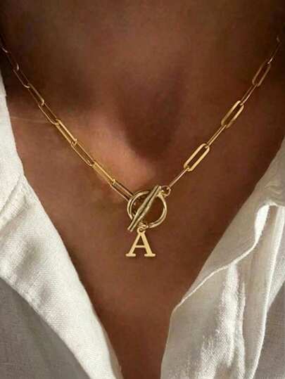 Damesletterketting, gouden ketting met hoofdletter CZ A-Z, dikke ketting, hiphopstijl sieraden