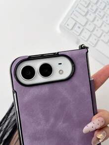 奢華復古 PU 皮革純色手機殼，適用於 iPhone Duo Fold，極簡防護防震緩衝保護殼 - 紫色 - 查看 3