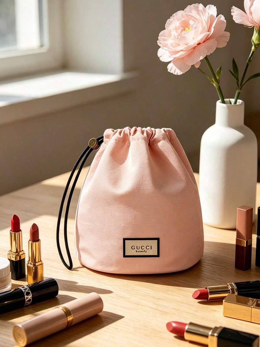 Tas Penyimpanan Makeup Serut Warna Pink Lembut, Terbuat dari Kain, Portabel, Kapasitas Besar, Desain Serut Anti Debu, Dapat Menyimpan Berbagai Perlengkapan Makeup, Cocok untuk Bepergian, Berbelanja, Perjalanan, Perjalanan Bisnis, di Rumah, dan Berbagai Skenario Lainnya, Praktis untuk Penggunaan Pribadi, Cocok untuk Hadiah Ulang Tahun, Liburan, Hadiah untuk Sahabat, Suvenir, GUCCI - Light Pink - View 1