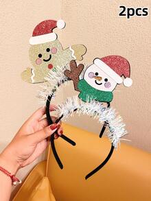 1pc/2pcs/4pcs Girls Christmas Glitter Cartoon Headband With Colorful Trim, Santa Claus & Gingerbread Man Holiday Photo Prop Hair Accessory - Multicolor - View 10