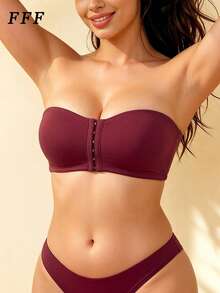 Women's Minimalist Purple Bandeau Bra, Soft Seamless Front-Closure Bandeau, Wire-Free Comfortable Bra, Suitable For Daily Wear, Anti-Sagging Support - Purple - View 4