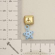 1pc Cute Chocolate Blue Enamel Zinc Alloy Charm, Heart Star Bow Bear Dangle Pendant For DIY Bracelet Necklace Jewelry Making - Blue and Coffee Color-block Design - View 17