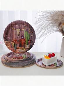 12/24pcs Set Of Plates, Dessert Plates, Western Cowboy Theme Paper Plates, 7-Inch Paper Plates, 9-Inch Paper Plates, Food Plates, Party Trays, Suitable For Receptions, Parties, Picnics And Various Holiday Decorations And Gifts - Multicolor - View 6