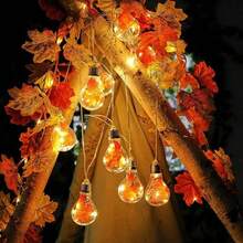 Lampu Hias Natal Multi-Skenario Universal 5m 10 LED Tenaga Surya Bentuk Daun Maple, Cangkang Bohlam Transparan Bergaya Vintage dengan Daun Maple Realistis Terintegrasi, Pencahayaan Hangat, Tekstur Daun Merah yang Jelas, Suasana Musim Gugur yang Kaya, Kawat Fleksibel untuk Dililit atau Digantung, Cocok untuk Lengkungan, Pagar, Ambang Jendela, Pohon Taman, Dinding Latar Belakang Homestay, Pemasangan Mudah, Dilengkapi dengan Panel Surya Efisiensi Tinggi - Bola lampu daun maple bertenaga surya - View 2