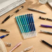 9PCS Cool Blue & Cyan Straight Barrel Neutral Pen Set, Multi-Shade Blue Ink Combination, Cap Protects Nib, Daily Writing Journaling Highlighting Note-Taking Tool - Blue Set - View 5
